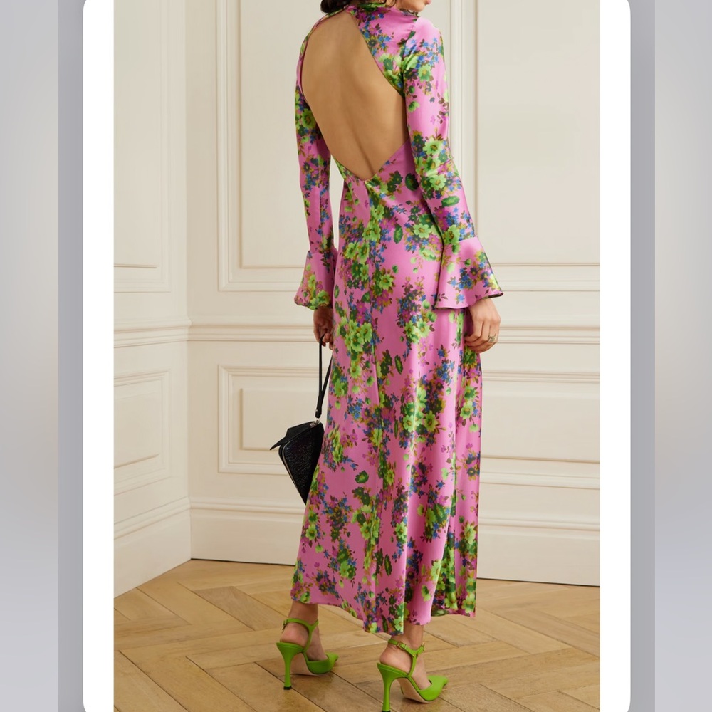 Les Reveries Floral Print Satin Long Sleeve Dress - Picture 2 of 5